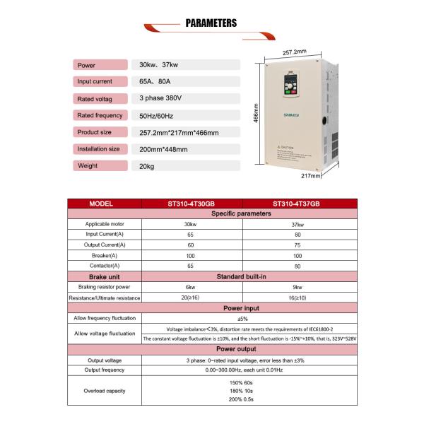 37KW Three Phase AC Drive Inverter 60HZ To 50HZ For Water Pump Irrigation