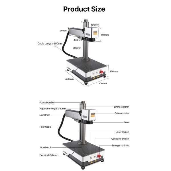 20W Portable Fiber Laser Marking Machine With Rotary Complimentary Worktable Rotating Head and Fixture Water Cooling 's