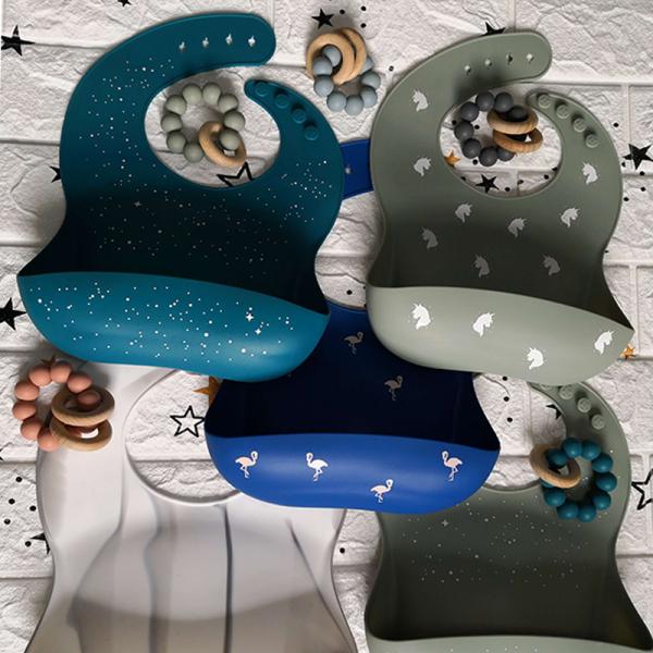Full Printing Latex Free Customized Marble Silicone Baby Bib For Dinner
