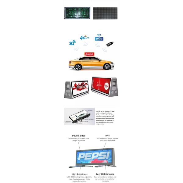 Waterproof Full Color 3840HZ Taxi Top Led Display Advertising Video Wall
