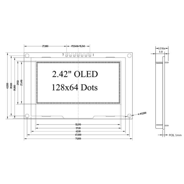 128x64 Dots OLED Display Module 2.4" 2.42" ISO9001 ISO14000 Certificate