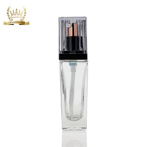 China Fancy Transparent 35ml Cosmetic Empty Square Glass Foundation Powder Bottle on sale