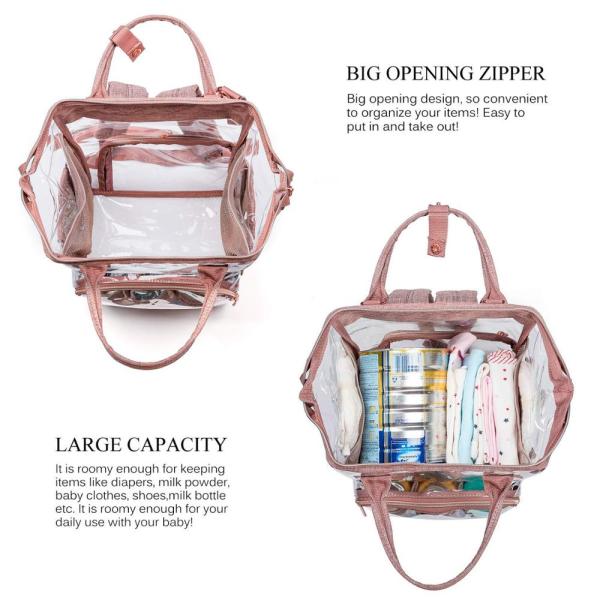 Clear PVC Linen Baby Backpack Diaper Bag With Insulated Pouch