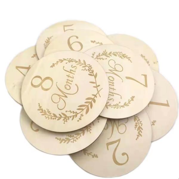 13-Piece Newborn Baby Monthly Milestone One-Sided Laser Cut Folk Art Words Poplar Stand for Photographs