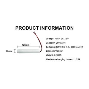 Customized Nickel Rechargeable Battery 3.6v 2500mah Battery