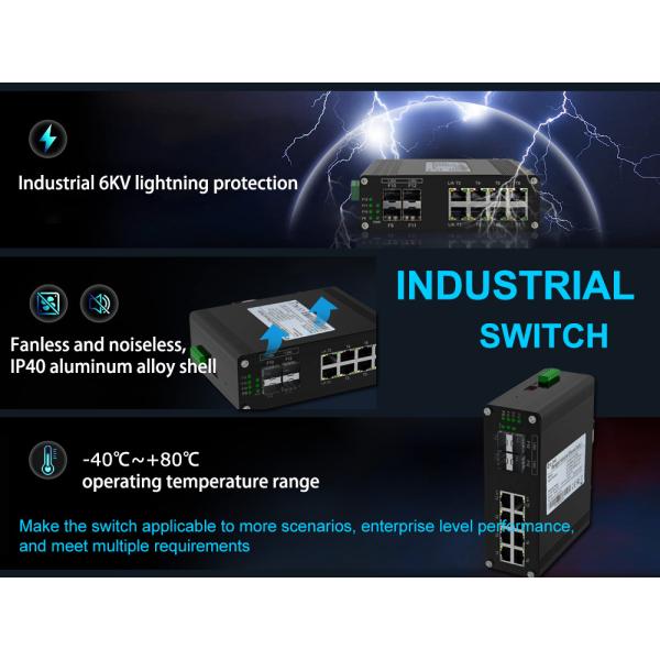 Industrial Managed Ethernet Switch 8 Port 10/100/1000T RJ45 With 4 Port 1000X SFP Uplink