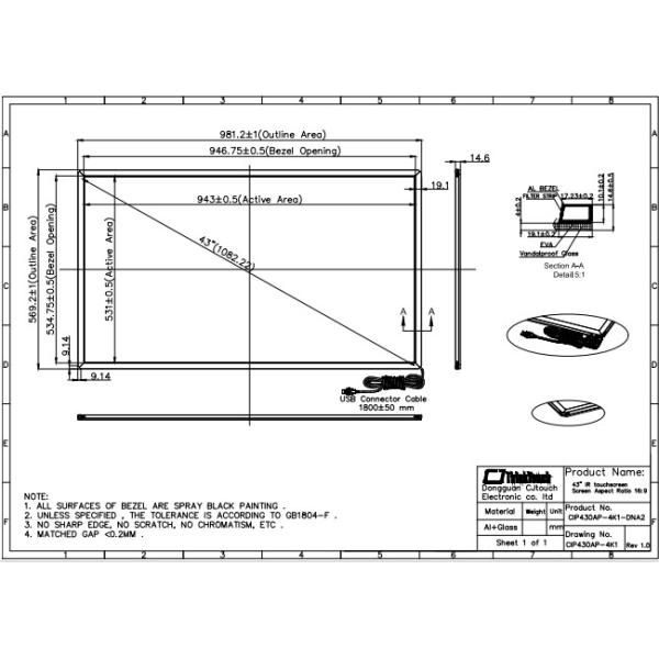 10 touch ponits 43" Ir Touch Screen Monitor Multi Point Touch Screen Kit