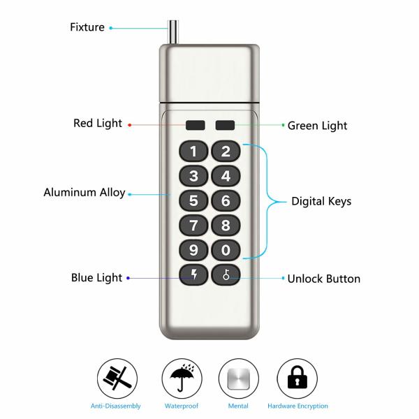 Military Level AES 256-bit Standard Encrypted USB Drive, with Hardware Encryption Chip,Metal Shelled,32GB