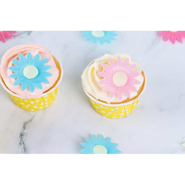 Pink Daisy Edible Wafer Paper Flowers , Personalised Edible Cupcake Toppers
