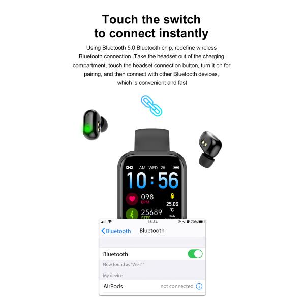 1.54inch X5 Smart Watch IP67 Heart Rate Blood Pressure Oxygen Watch Bracelet With Tws Earbuds