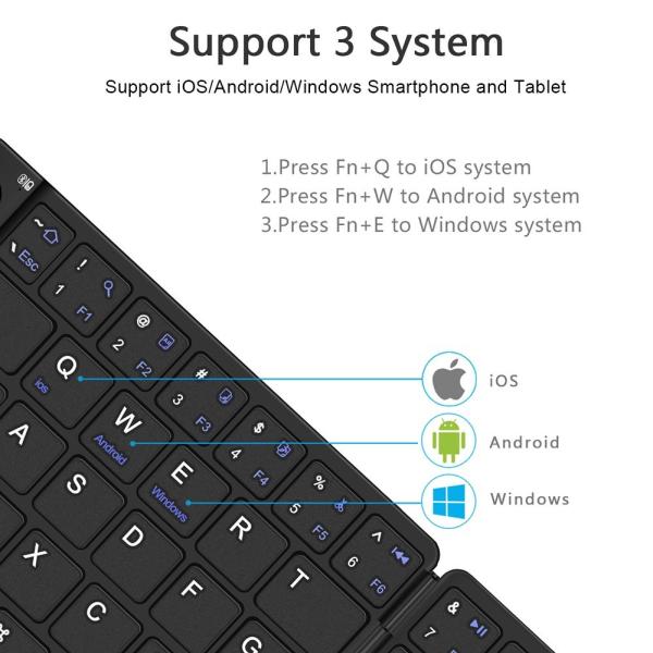 Rechargeable Full Size Ultra Slim Folding Keyboard Compatible IOS Android Windows Smartphone Tablet and Laptop