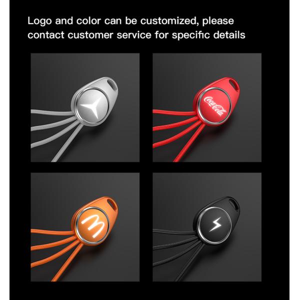 Portable Nylon Fast Charging 17cm Keychain USB Cable With LED Light