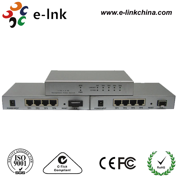 Web Managed E - Link Multimode Fiber Optic Switch Box 10 / 100 / 1000M 1FX + 4TX