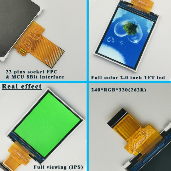 2.0 Inch TFT LCD Panel RGB Color 240x320 Resolution TFT IPS Display ST7789 22pin
