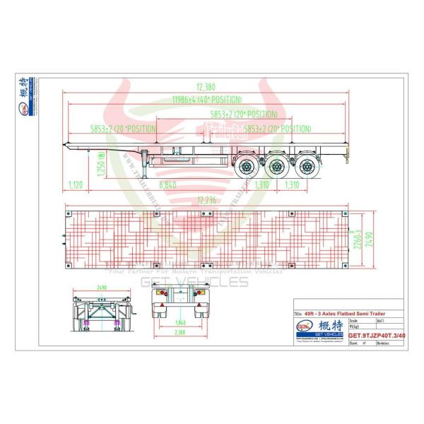 3 Axles 40FT Flatbed Semi-Trailer with Fuwa Axle 13t and Air Bag Spring Suspension for Efficient Heavy Cargo Transportation