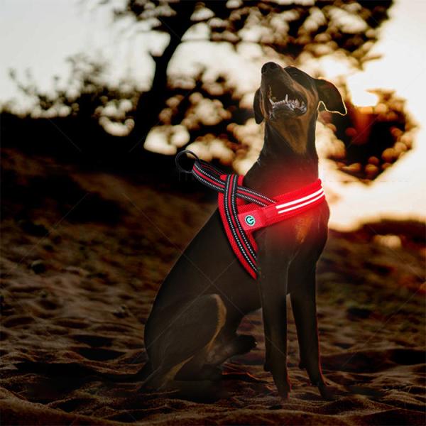 Double Fiber Nylon Mesh Flashing LED Dog Harness , Illuminated Dog Harness Vest