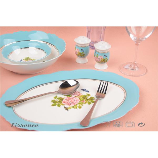 Custom Printing New Bone China Dinnerware Sets Waving Rim For Wedding Banquet