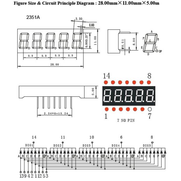 0.23 Inch Height LED 7 Segment Display 5 Digit For Communication / Instruments