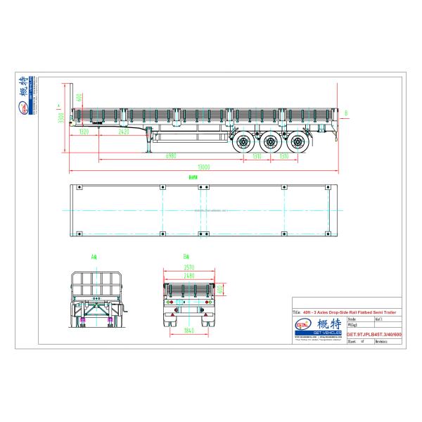 Versatile and 3-Axle Drop Side Rail Wall Flatbed Semi-Trailer for Heavy Cargo Hauling