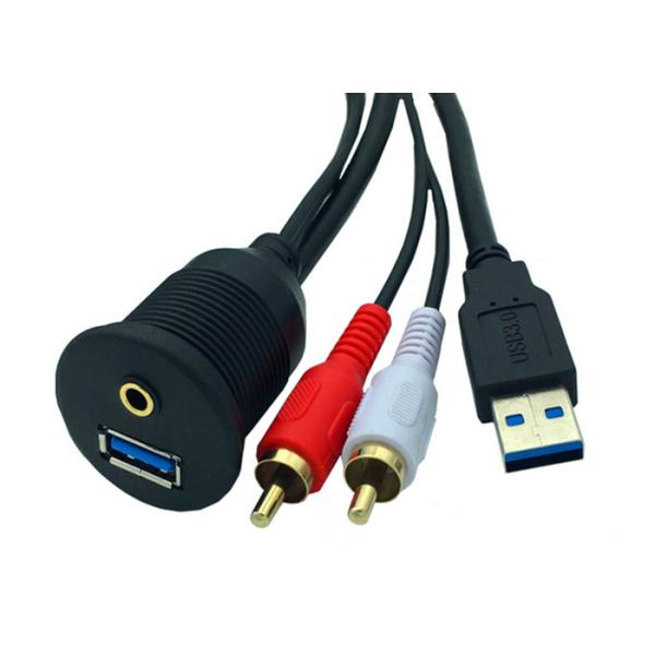 Waterproof Panel Aux Extension Cable USB 3.0 A Male And 3 RCA Male Connector