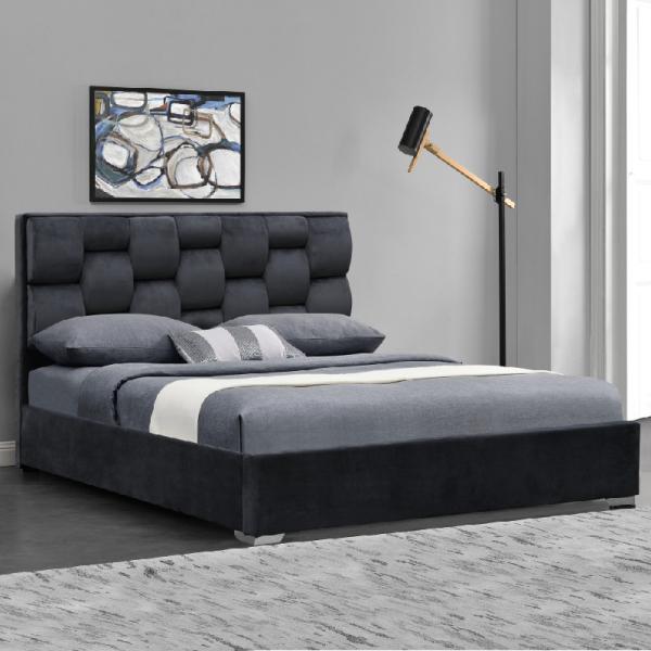 Double Size Velvet Fabric Bed Frame With Tufted High Headboard