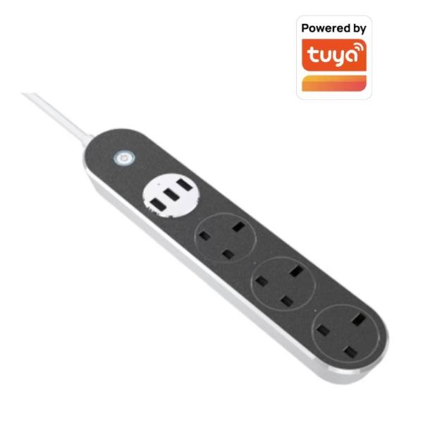 Smart Home UK White&Black Wi-Fi Power Strip 2m Power Adapter Multi Socket Mains Strip