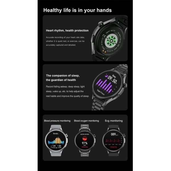 Dynamic Double Straps Outdoorsman Smart Watch 1.5" Round With Earbuds Rose Gold