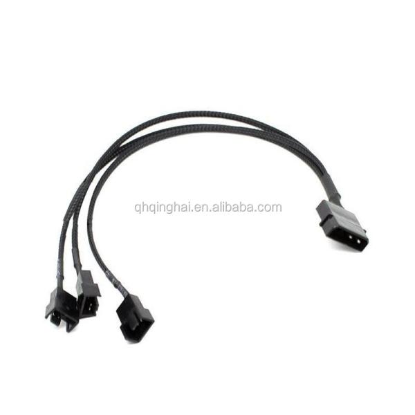 Wire Harness Assembly PC Fan Cable Distributor 4-Way Molex to 4x 3 Pin Fan Adapter 12V