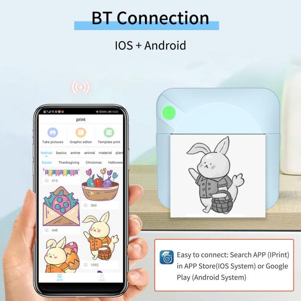 Colored Portable Mini Inkless Thermal Printer Sticker Maker 1000mA 3.7V