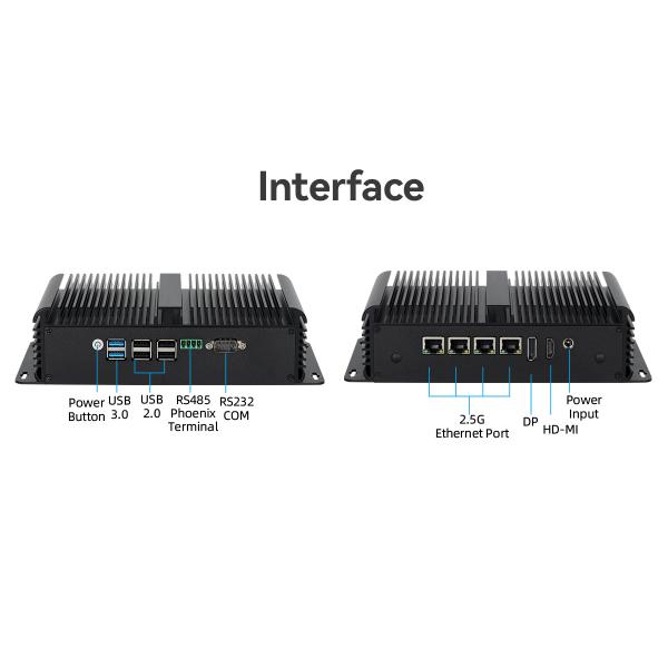 DDR4 16G RAM Intel N100 Fanless Industrial Mini PC 4 LAN Dual COM Linux With WIFI
