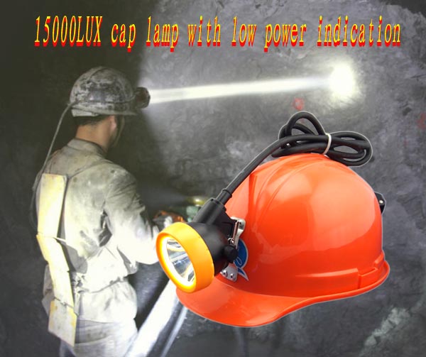 15000lux led corded rechargeable mining cap lamp with low power indication
