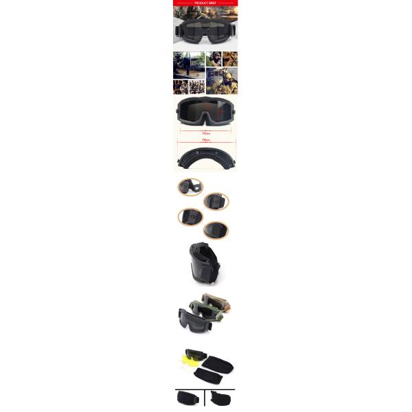 Spherical Military Style Sunglasses , Ballistic Shooting Glasses Elastic Headband Strap