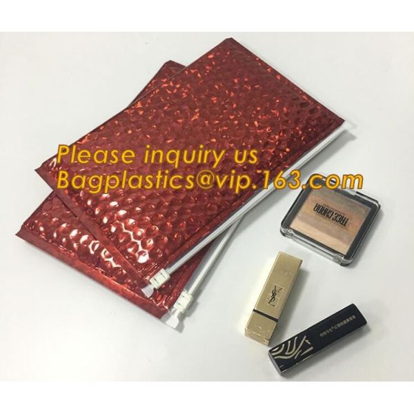 Cosmetic Pink Slider Padded Bag/Silver Zip lockkk Bag With Bubble,Padded Envelopes Cheap Aluminium Foil Zip lockkk Holographic