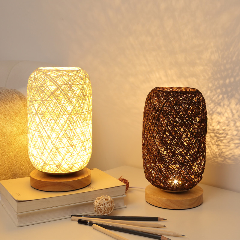 China Wood Rattan Twine Ball Lights Table Lamp Room Home Art Decor bamboo table lamp(WH-MTB-93) wholesale