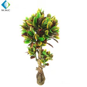 Indoor Landscape Artificial Bonsai Tree , Potted Codiaeum Variegatum Plant