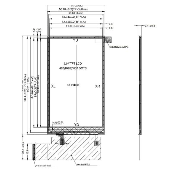 4 inch 480x800 LCD Touch Screen, Medical TFT Display 3.97 Inch & 4Inch RGB Interface