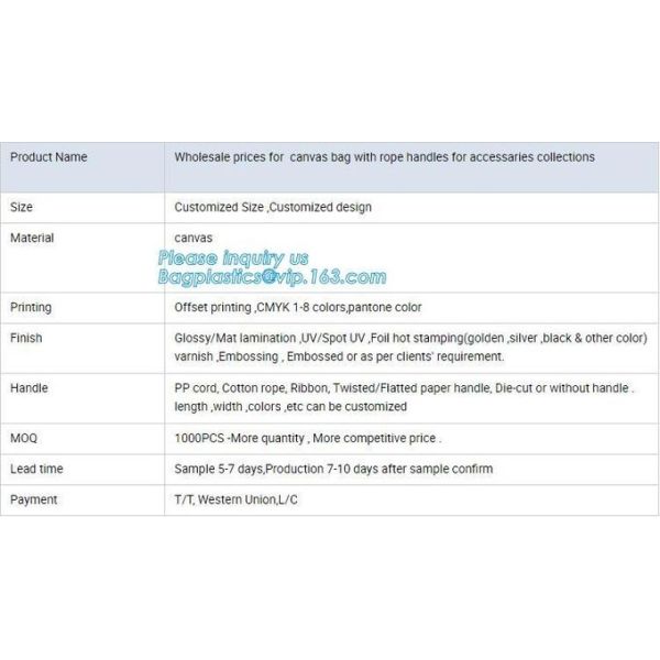 wholesale prices for canvas bag with rope handles for accessaries collections, hanging bags,Rational Construction Gracef