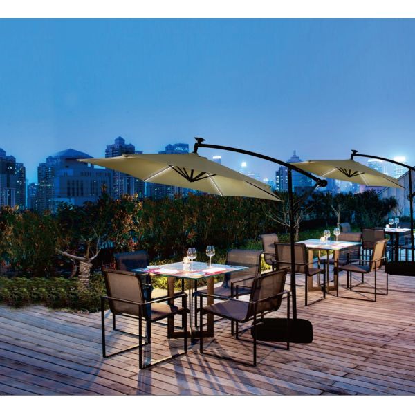 Sunbrella Outdoor Cantilever Patio Umbrella With Lights Side Stand Garden Round Aluminum Cantilever Parasol