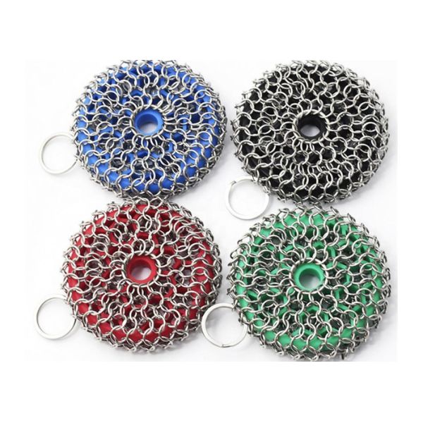 Kitchen Cast Iron Cleaner Welded Stainless Steel Pot Brush Chain Mail Scrubber