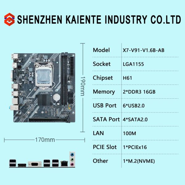 2ed 3rd Gen INTEL LGA1155 Motherboard H61 X7 V91 PC Motherboard DDR3