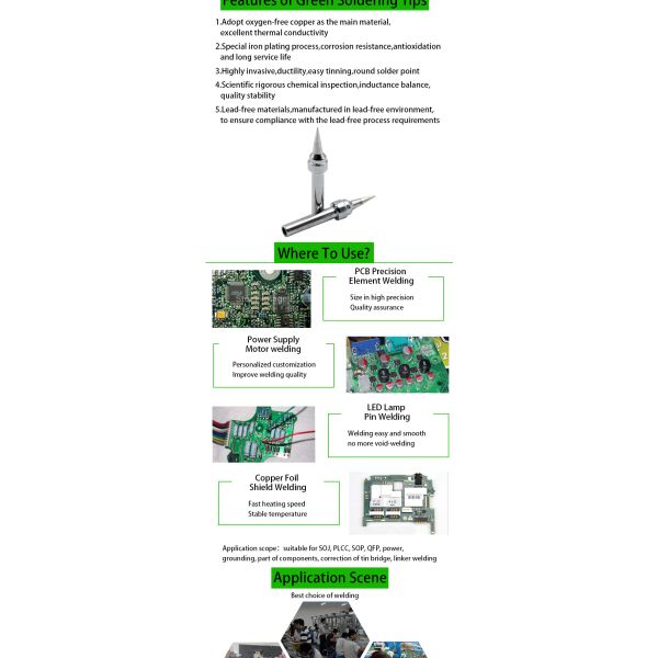 Green 200 Series B C D K I J Lead Free Soldering Tips Oxygen-free Copper ,CrZr
