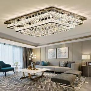 China Crystal Modern Rectangular Ceiling Light , LED Ceiling Lamp Remote Control wholesale