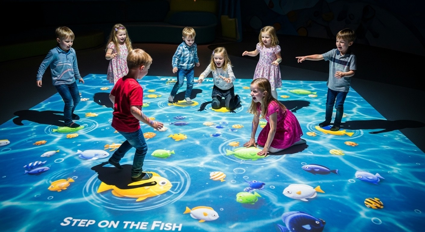Interactive Floor Projection Game: Step on Fish Fun
