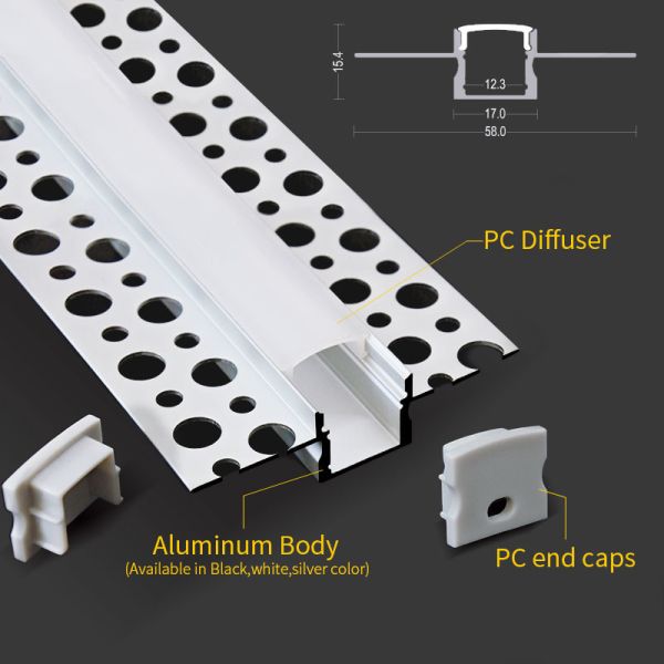 Pc Diffuser 6063 Aluminum Led Plasterboard Profile Ceiling Recessed Linear Trunking Light Fitting