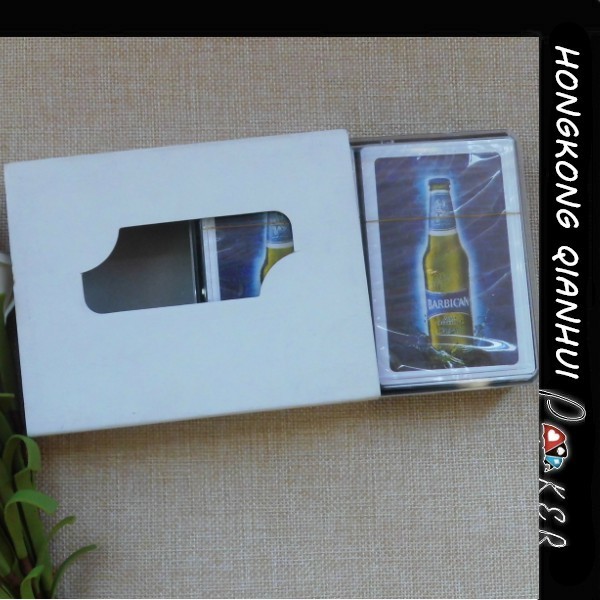 CUSTOM PLASTIC PLAYING CARDS IN PLASTIC BOX FOR BEER ADVERTISING PURPOSE