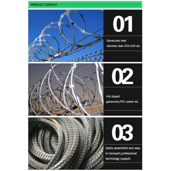 Flat Razor Barbed Wire Roll 9m Con Clip Concertina Rust Proof Razor Combat Wire