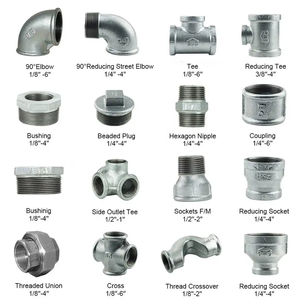 Malleable Iron Galvanized Thread Pipe Fittings for Equal Sizes 1''-8'' at Competitive