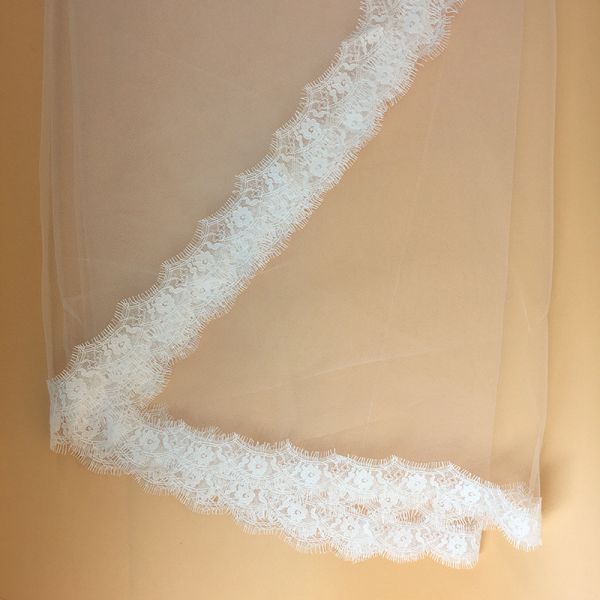39‘’--118‘’ Ivory/White Bridal Veil Eyelase French Lace Edge Wedding Accessories