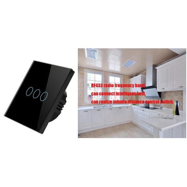 EU Standard Touch Switch 1 Gang/2 Gang/3 Gang 1 Way,Single Fireline Wall Light Switch,Black Crystal Tempered Glass