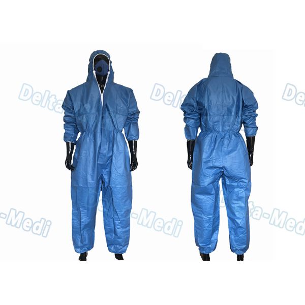 Dark Blue SF Microporous Disposable Protective Coveralls Hooded With Elastic